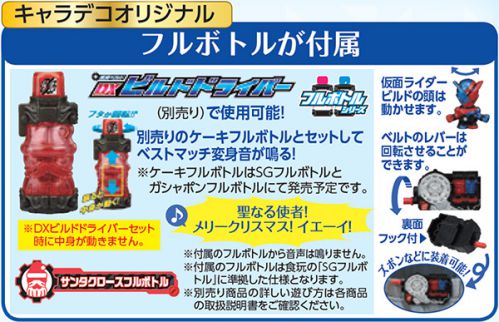 『仮面ライダービルド』キャラデコクリスマスはサンタクロースフルボトル付き！ケーキフルボトルとベストマッチ！変身音判明